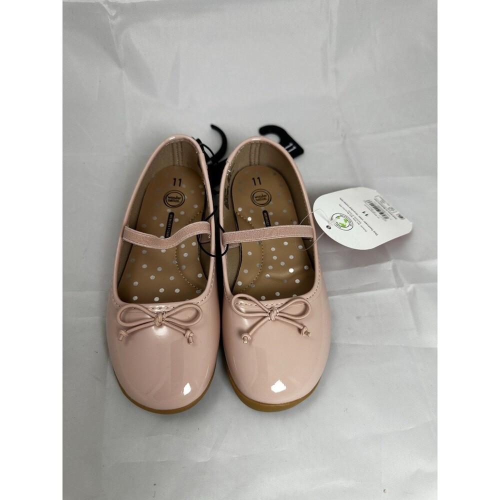 Wonder Nation Baby Girl Ballet Dress Shoes Blush Pink Bow Strap Girls Size 11